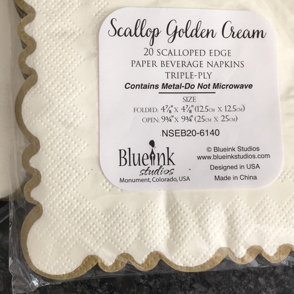 2 pkg Paper Napkins ivory gold scalloped    Square - Picture 3 of 3